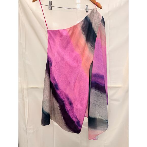 ONE33 Social Women's Pink One-Shoulder Cape Sleeve Mini Dress Formal Party - Picture 3 of 5